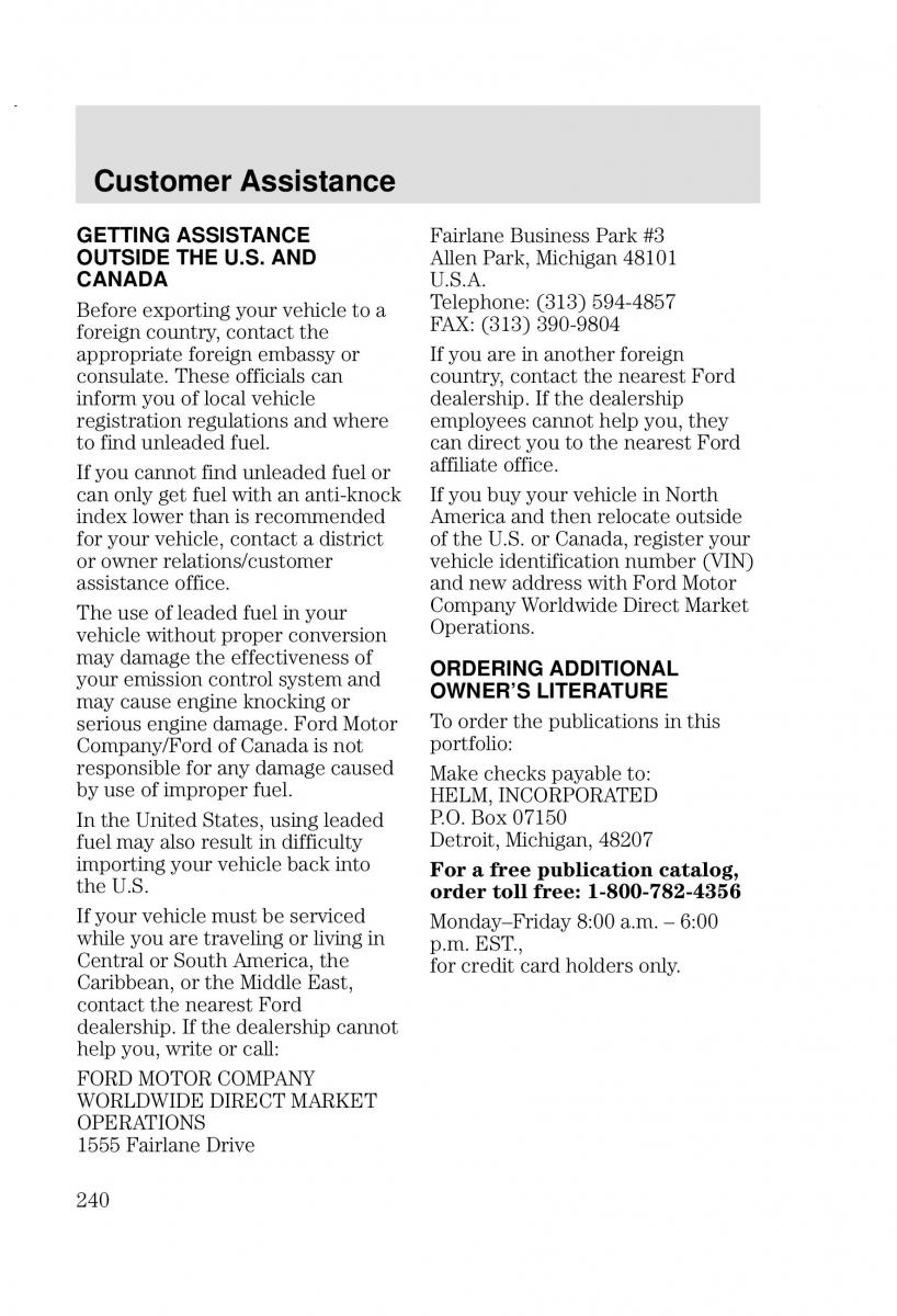 Ford Focus I 1 owners manual / page 240