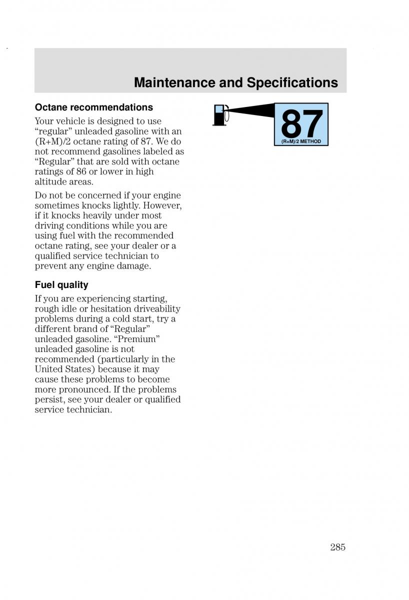 Ford Focus I 1 owners manual / page 285