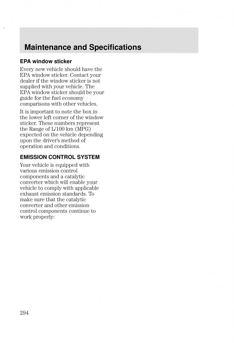 Ford Focus I 1 owners manual / page 294