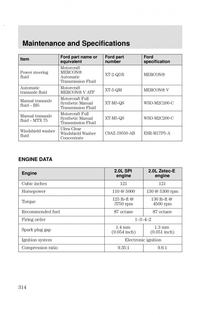 Ford Focus I 1 owners manual / page 314