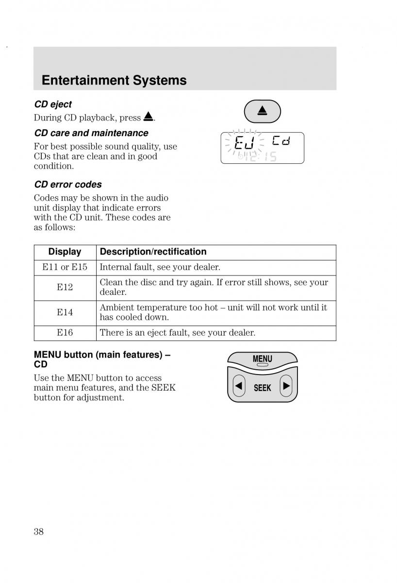 Ford Focus I 1 owners manual / page 38