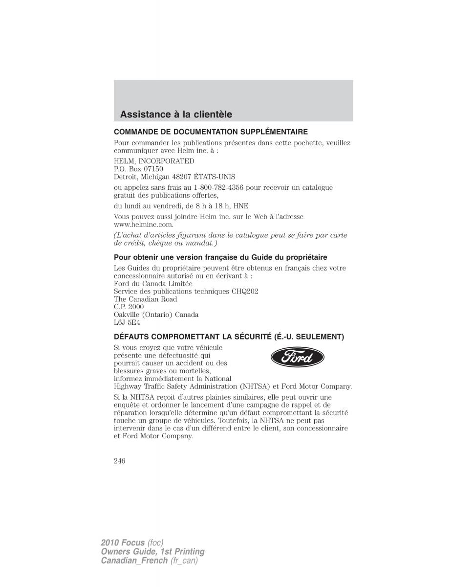 Ford Focus II 2 manuel du proprietaire / page 246