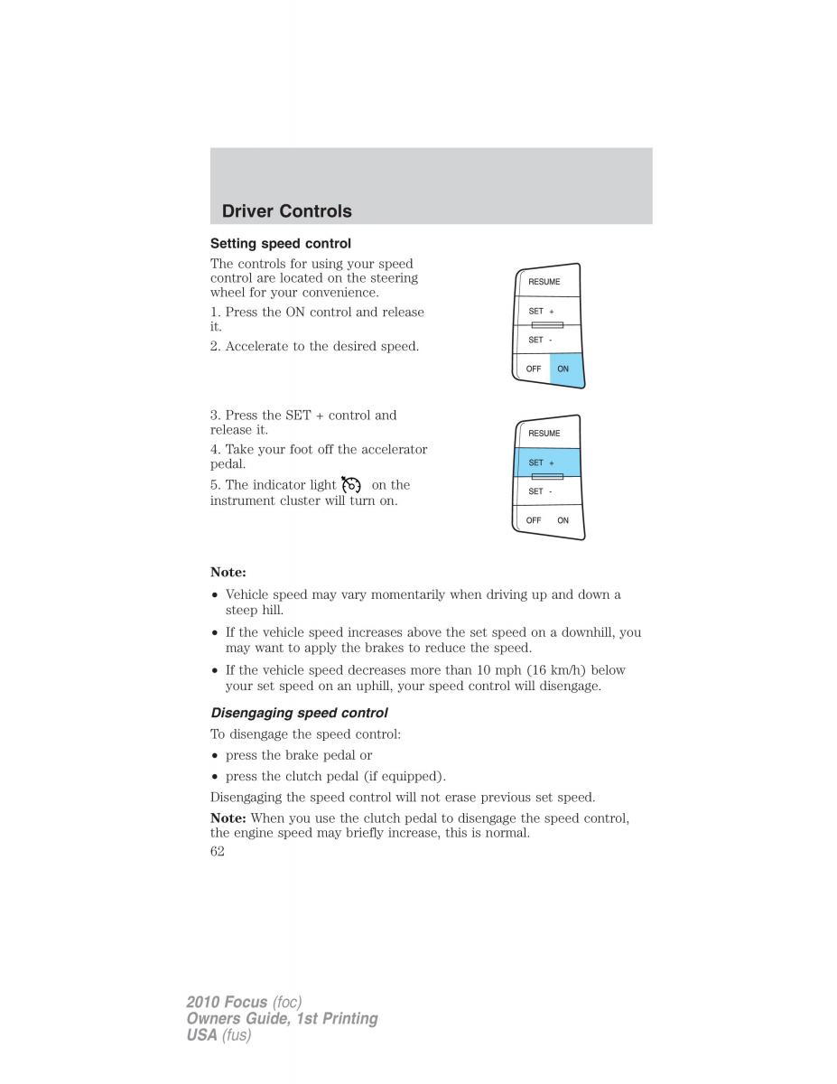 Ford Focus II 2 owners manual / page 62