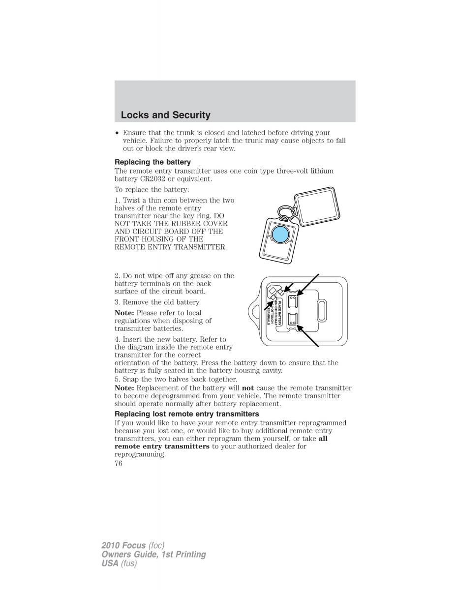 Ford Focus II 2 owners manual / page 76