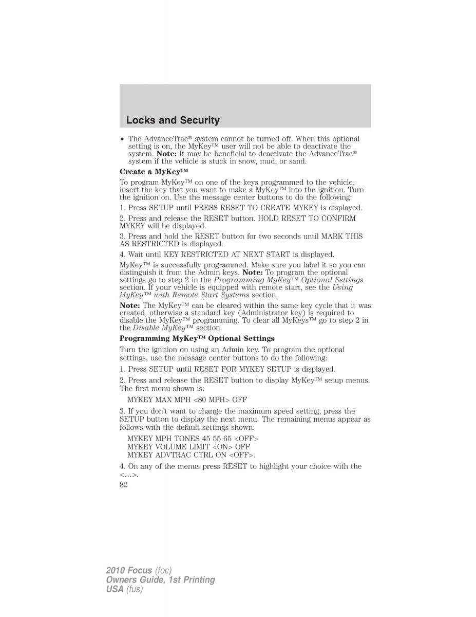 Ford Focus II 2 owners manual / page 82