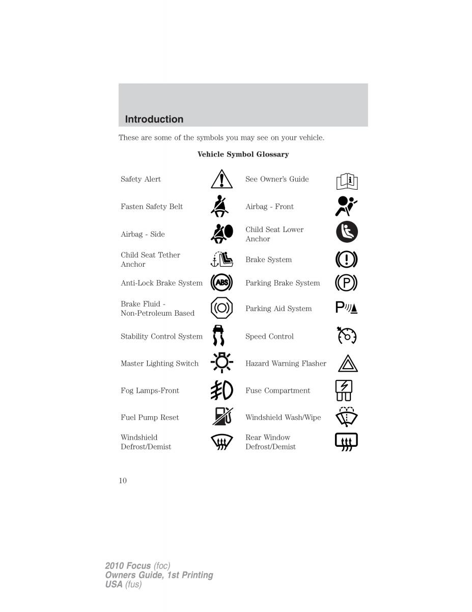 Ford Focus II 2 owners manual / page 10