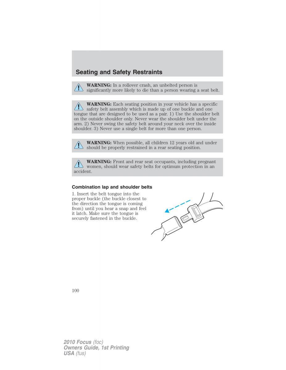 Ford Focus II 2 owners manual / page 100