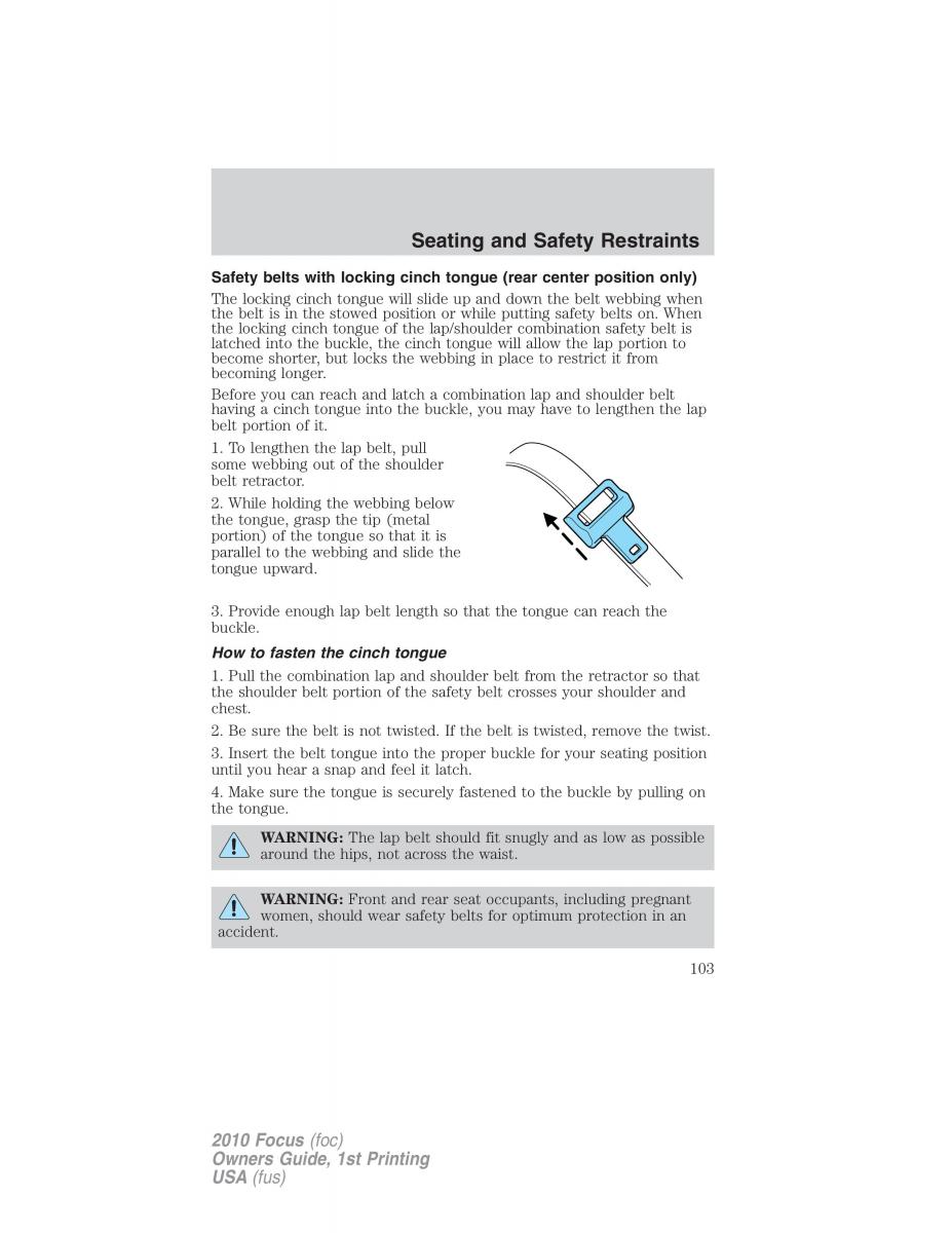 Ford Focus II 2 owners manual / page 103