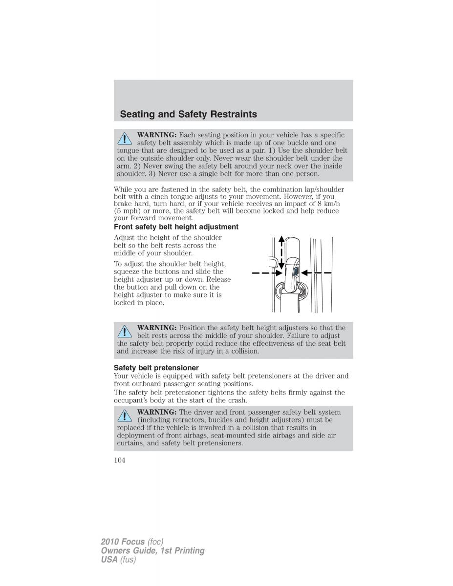 Ford Focus II 2 owners manual / page 104