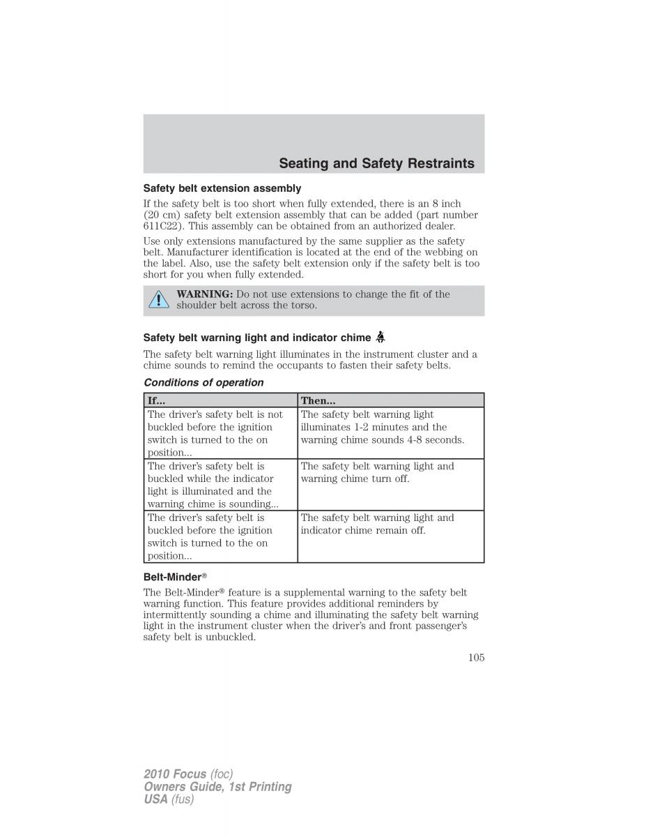 Ford Focus II 2 owners manual / page 105