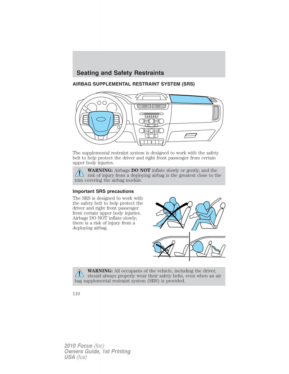 Ford Focus II 2 owners manual / page 110