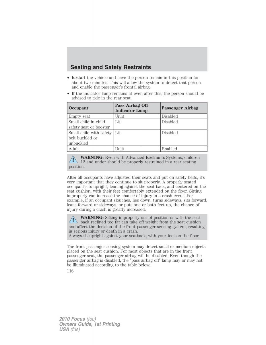 Ford Focus II 2 owners manual / page 116