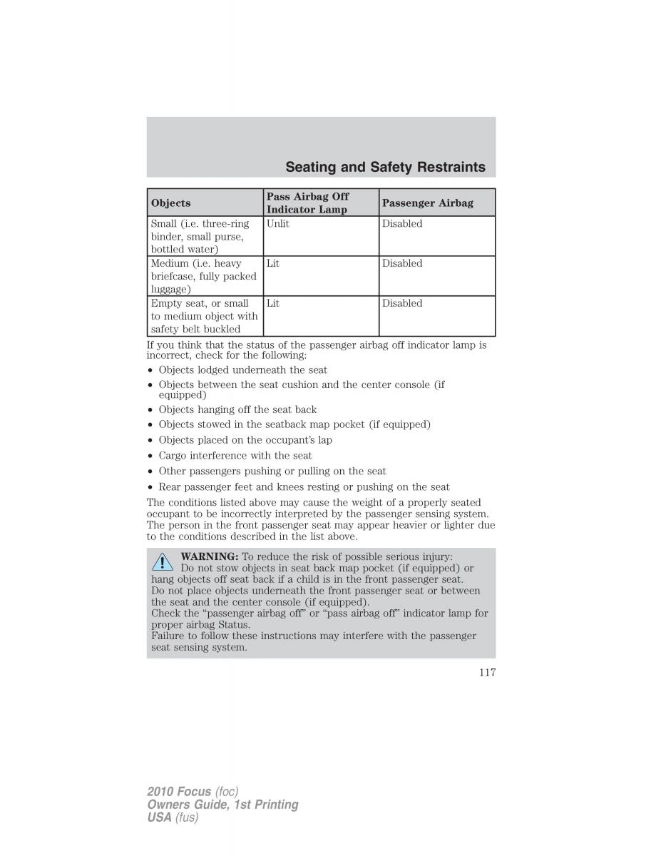 Ford Focus II 2 owners manual / page 117