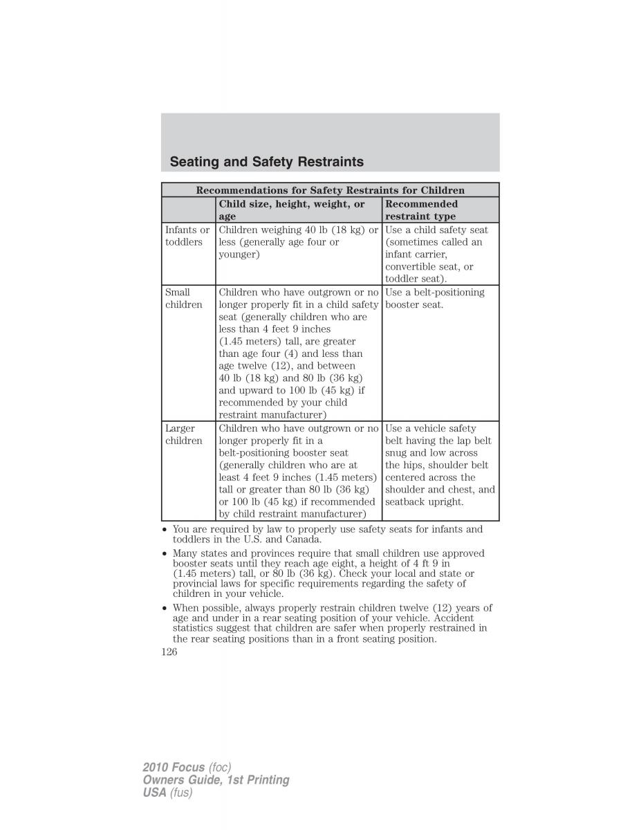 Ford Focus II 2 owners manual / page 126