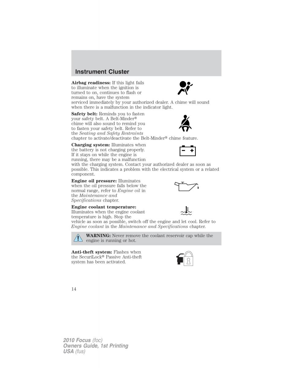 Ford Focus II 2 owners manual / page 14