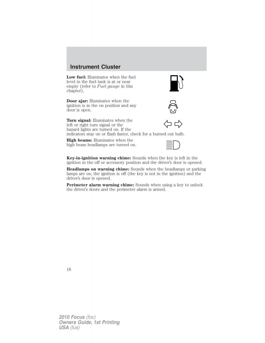 Ford Focus II 2 owners manual / page 16