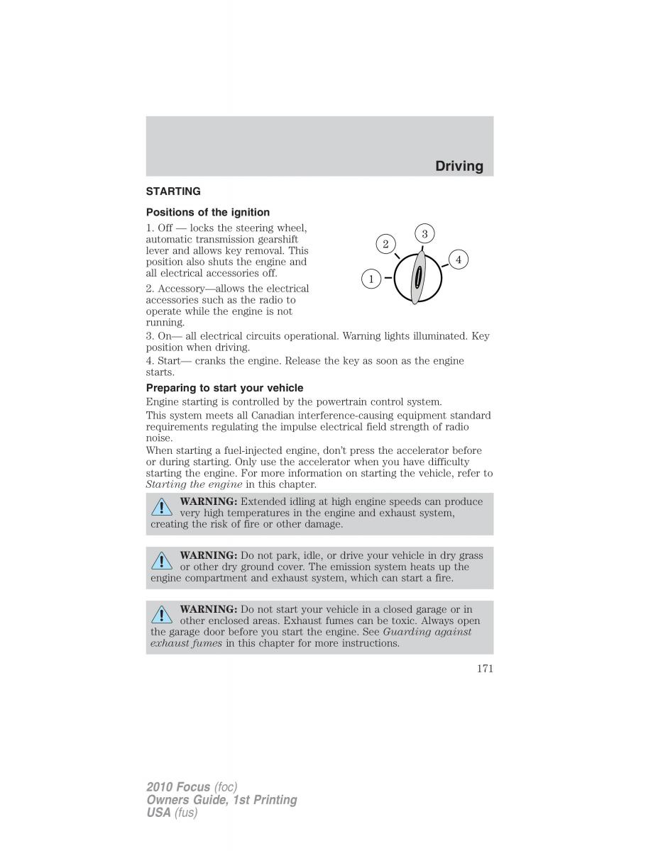 Ford Focus II 2 owners manual / page 171