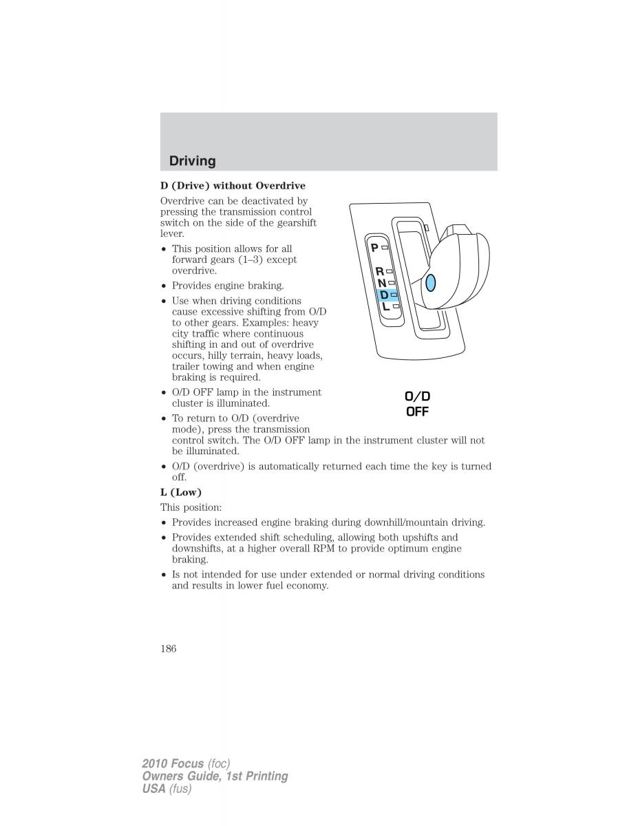 Ford Focus II 2 owners manual / page 186