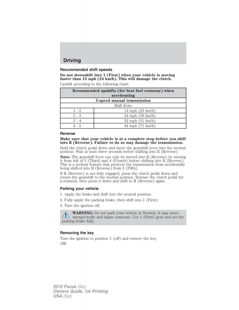 Ford Focus II 2 owners manual / page 188