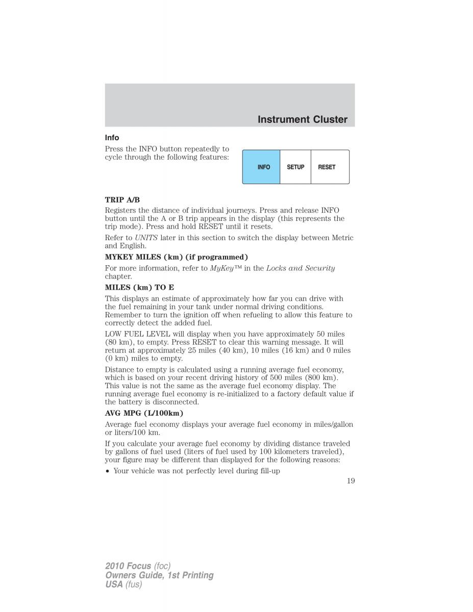 Ford Focus II 2 owners manual / page 19