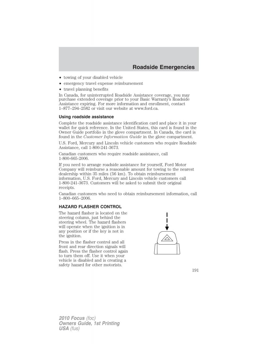 Ford Focus II 2 owners manual / page 191