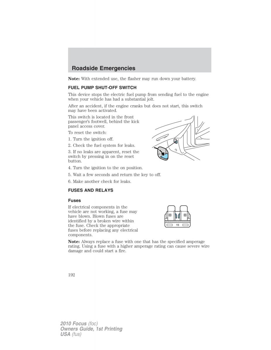 Ford Focus II 2 owners manual / page 192