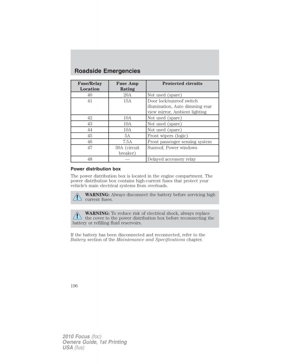 Ford Focus II 2 owners manual / page 196