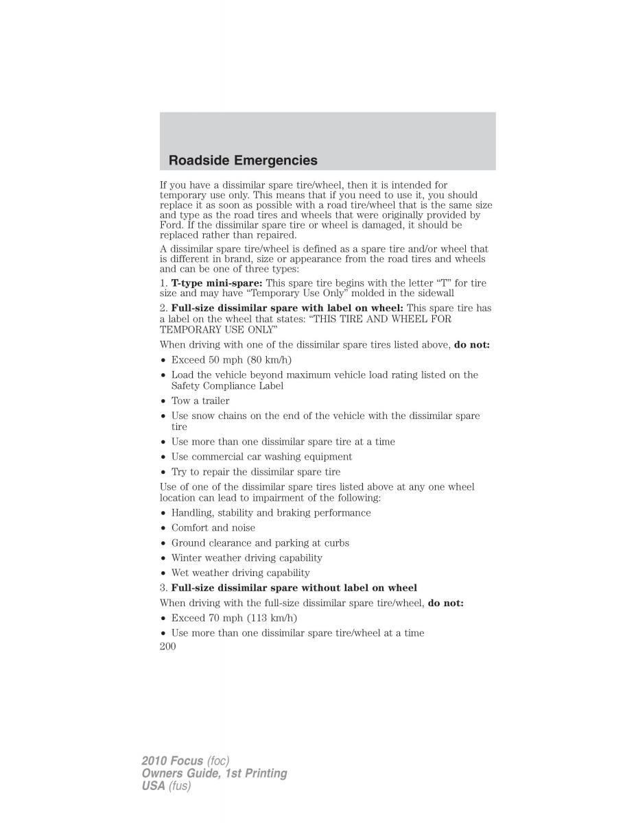 Ford Focus II 2 owners manual / page 200