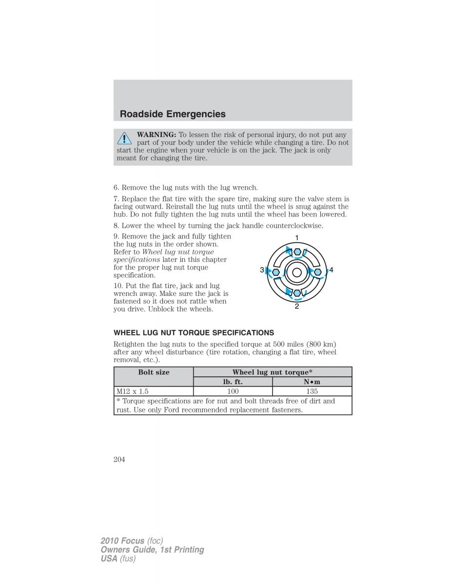 Ford Focus II 2 owners manual / page 204