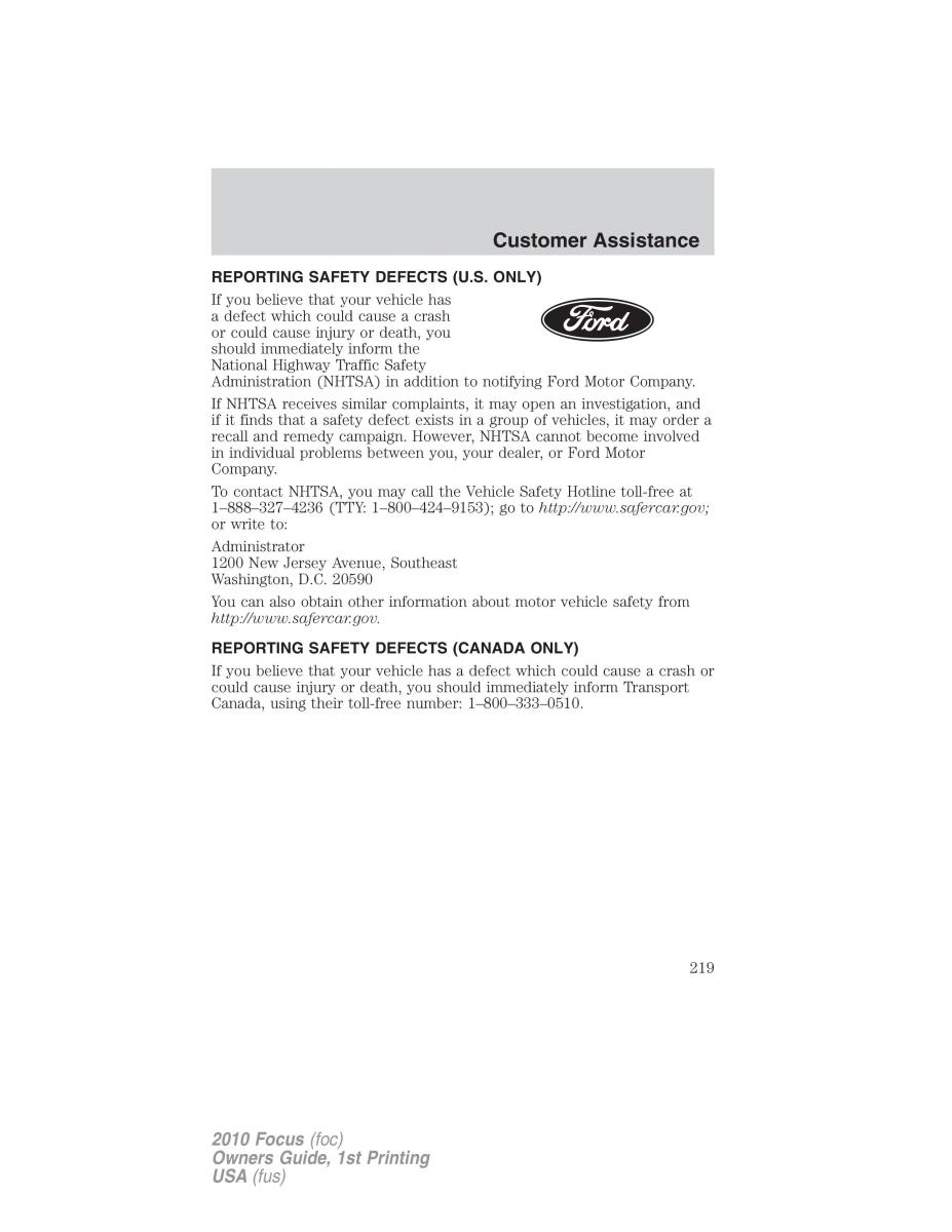 Ford Focus II 2 owners manual / page 219