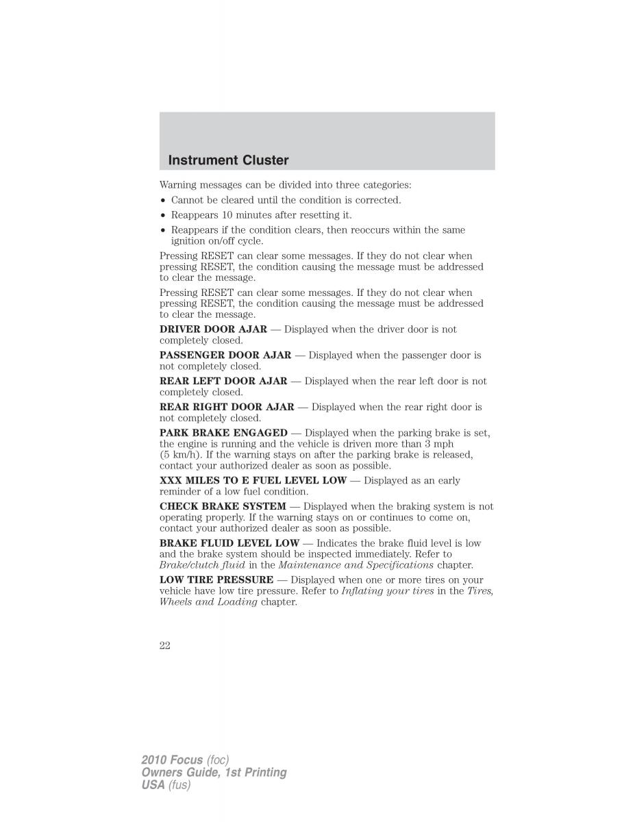 Ford Focus II 2 owners manual / page 22