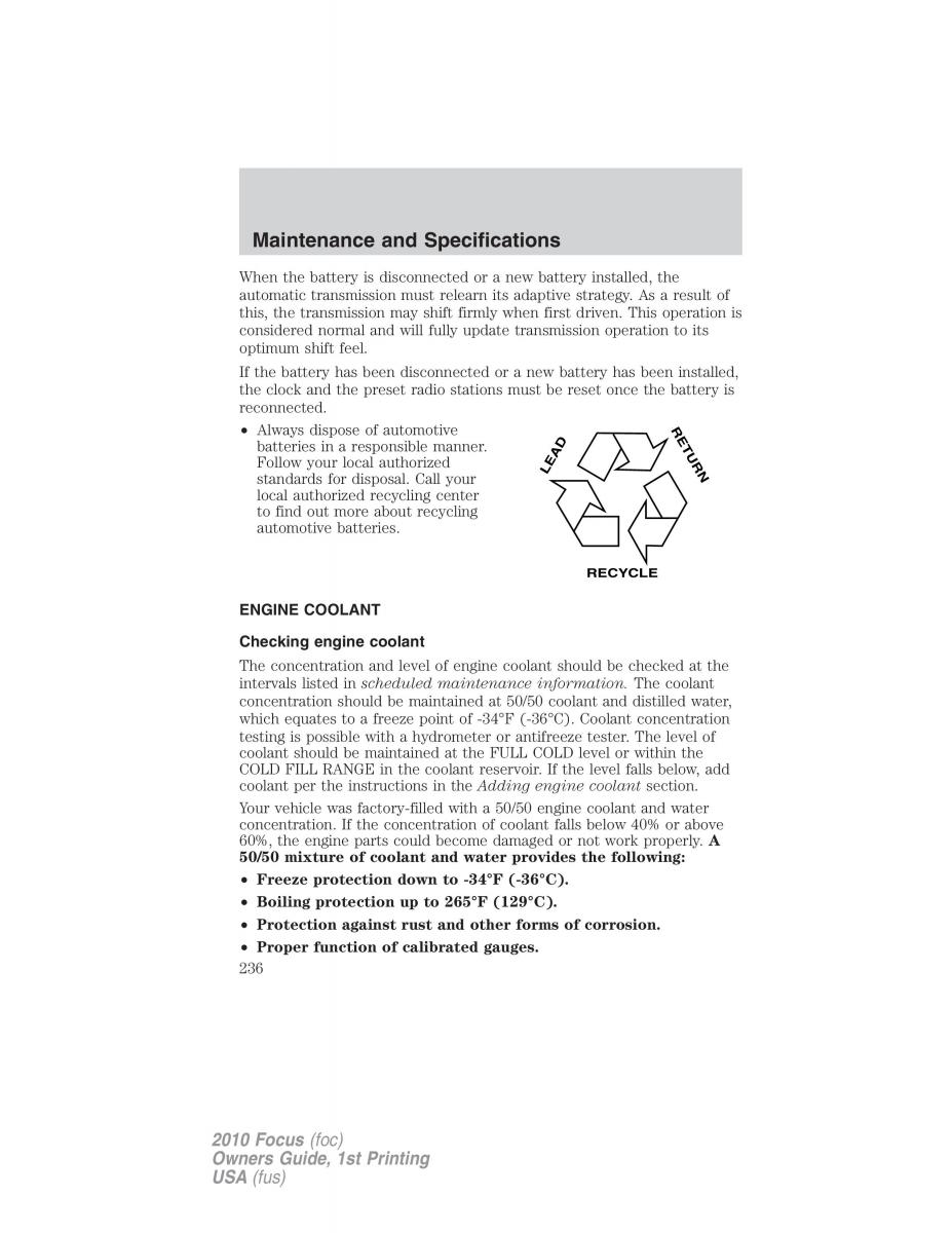 Ford Focus II 2 owners manual / page 236