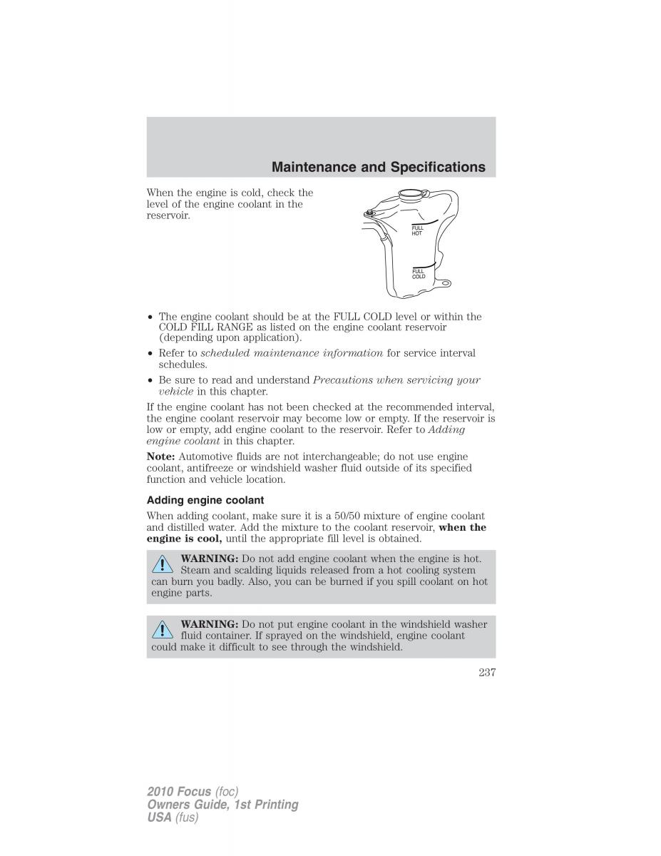 Ford Focus II 2 owners manual / page 237