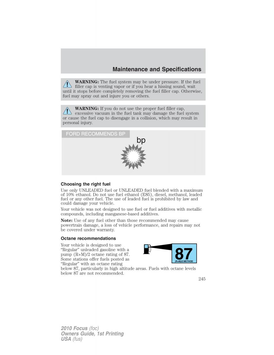 Ford Focus II 2 owners manual / page 245