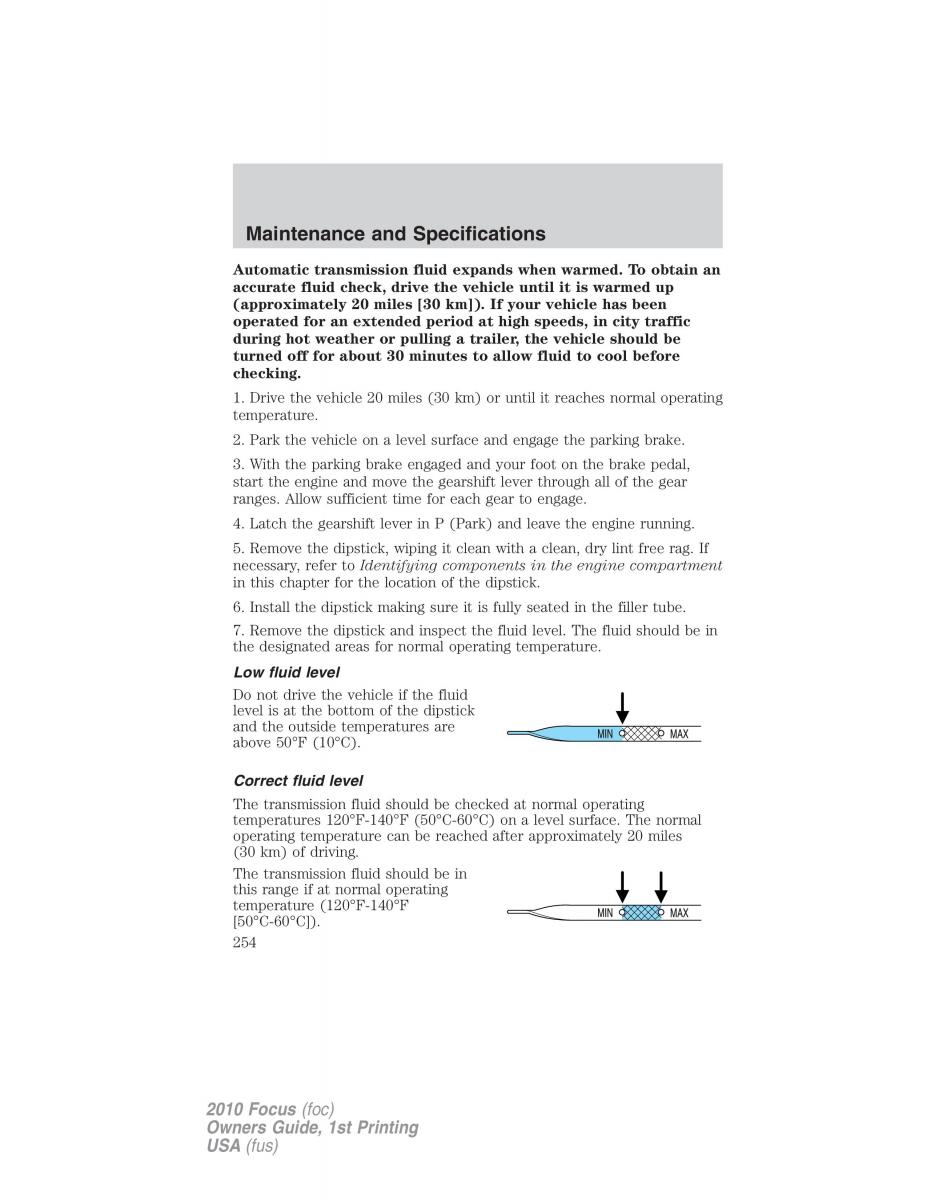 Ford Focus II 2 owners manual / page 254