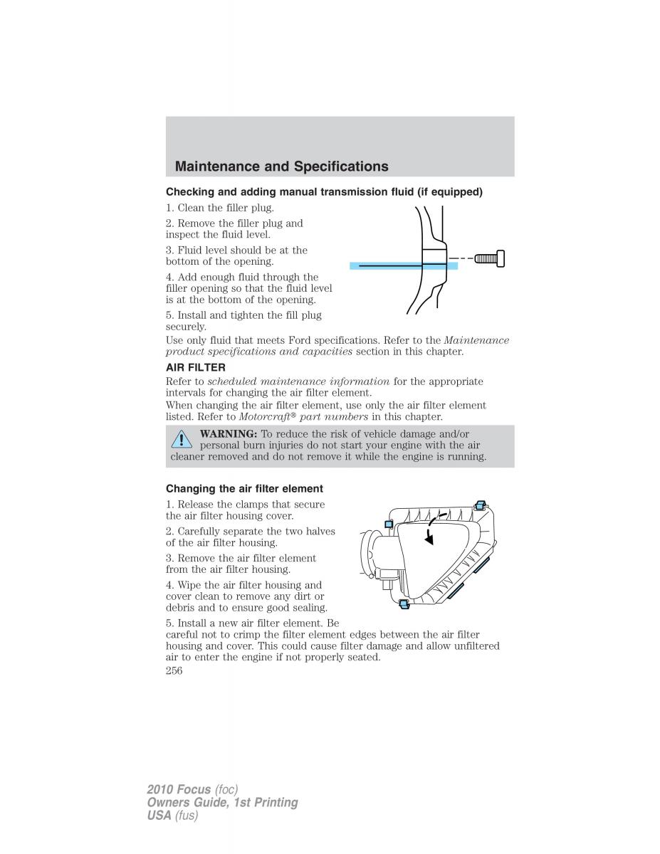 Ford Focus II 2 owners manual / page 256