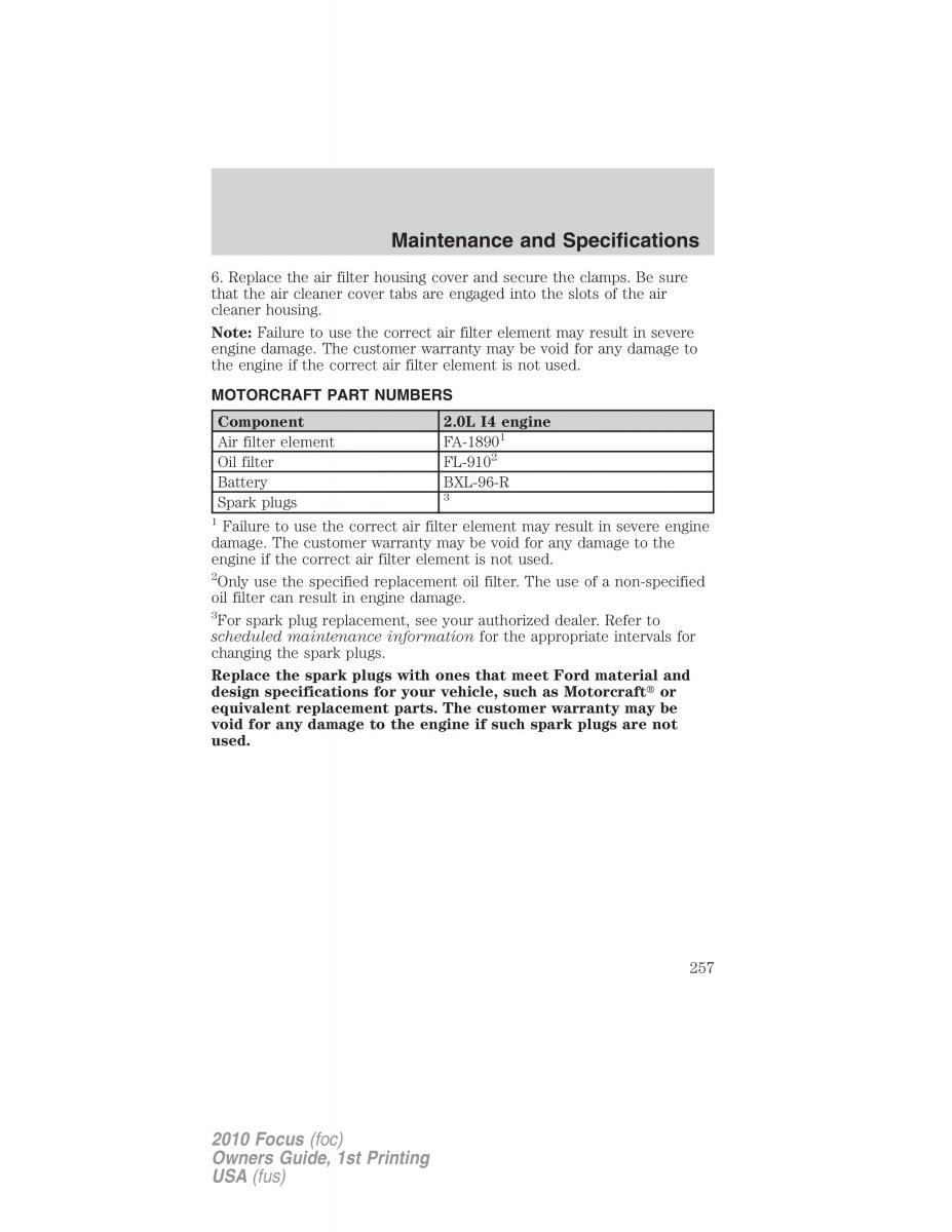 Ford Focus II 2 owners manual / page 257