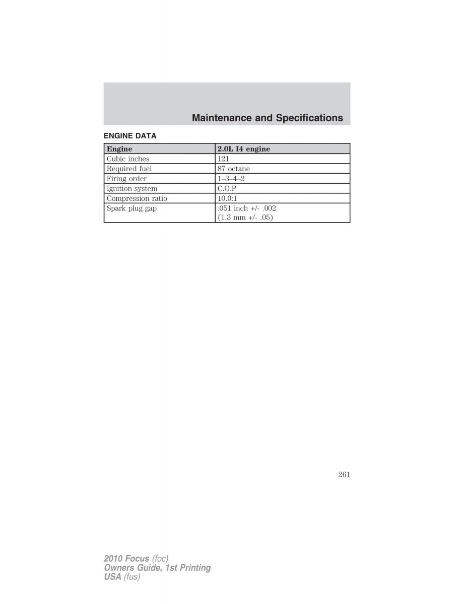 Ford Focus II 2 owners manual / page 261