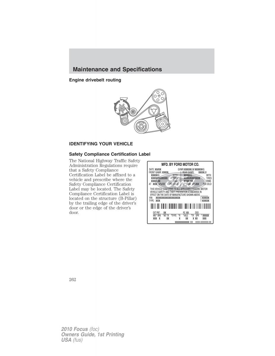 Ford Focus II 2 owners manual / page 262