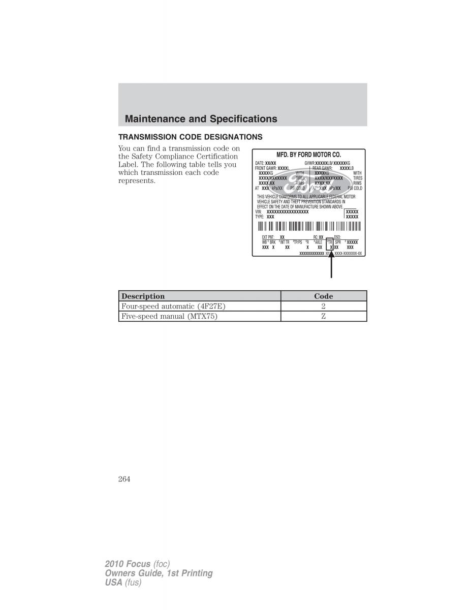 Ford Focus II 2 owners manual / page 264