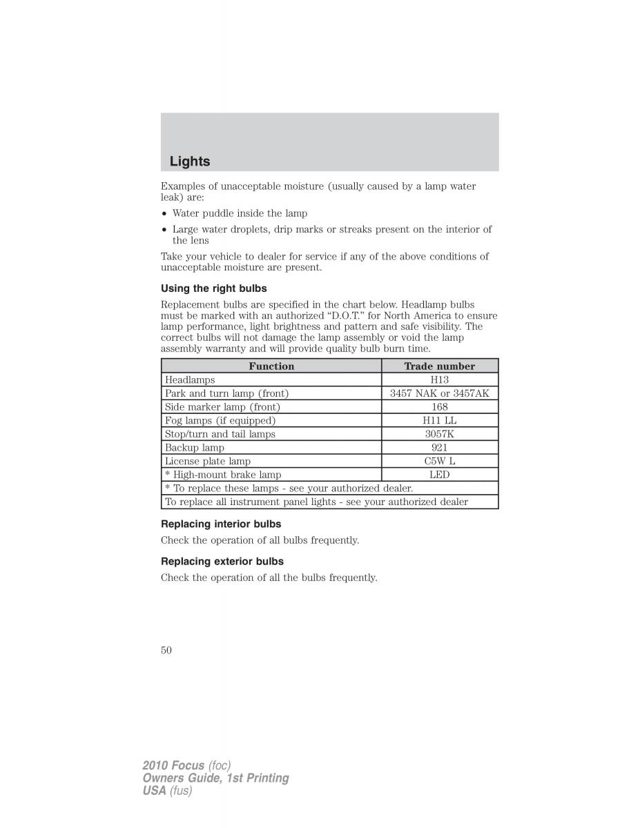 Ford Focus II 2 owners manual / page 50