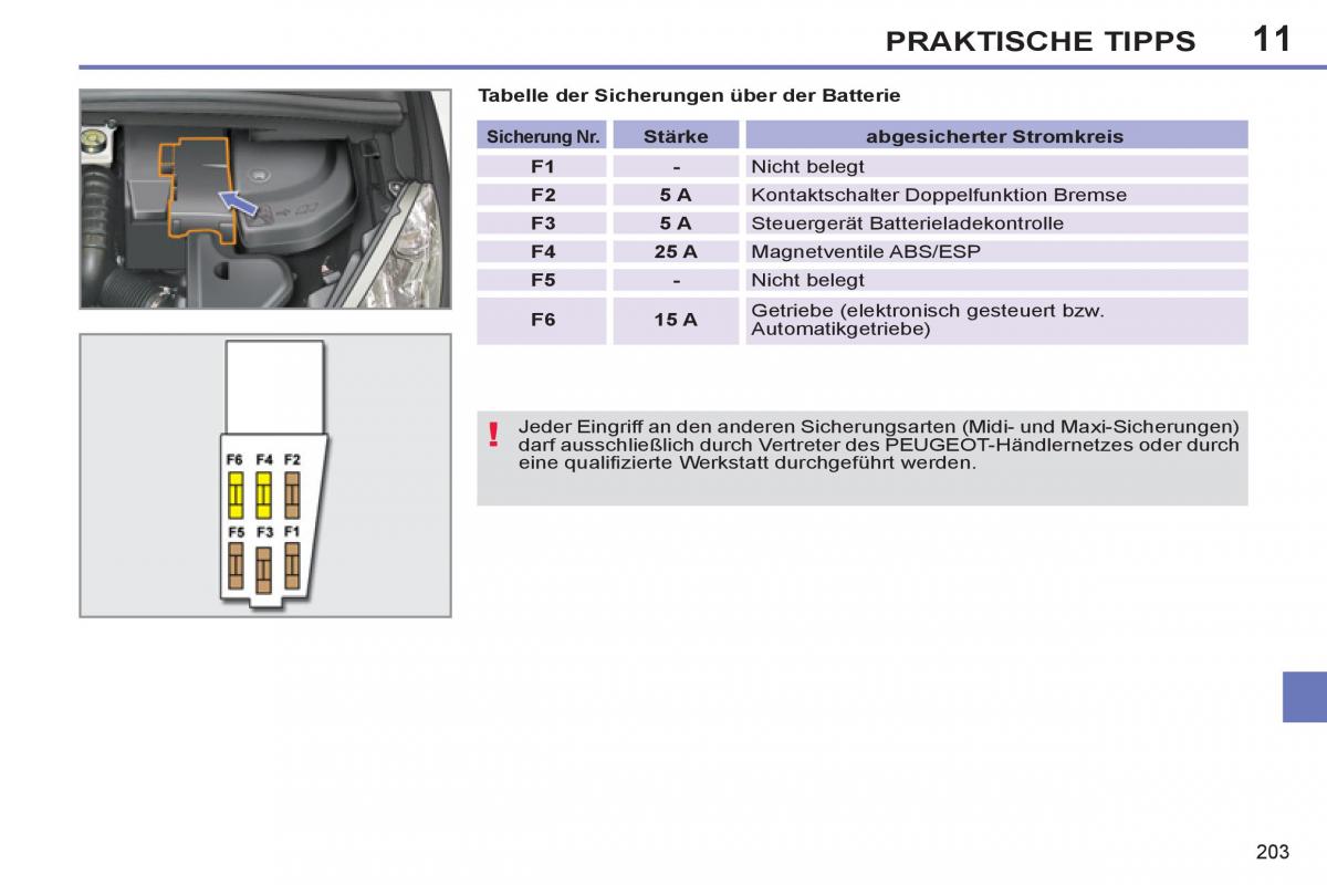 Peugeot 308 SW I 1 Handbuch / page 205