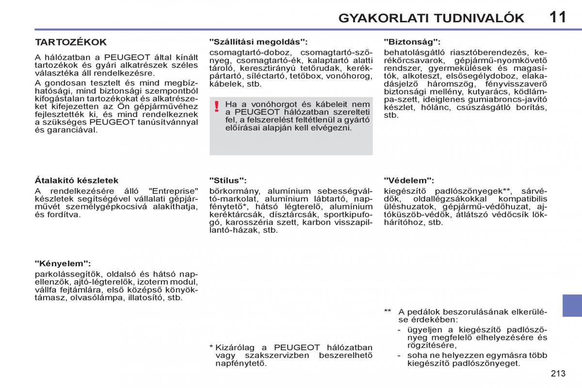 Peugeot 308 SW I 1 Kezelesi utmutato / page 215