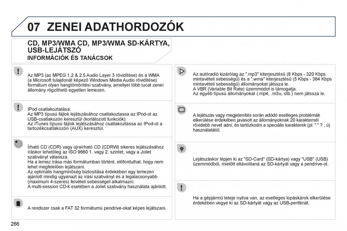 Peugeot 308 SW I 1 Kezelesi utmutato / page 268