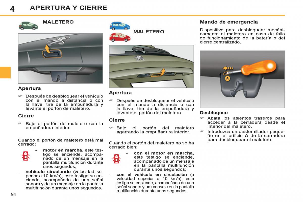 Peugeot 308 SW I 1 manual del propietario / page 96