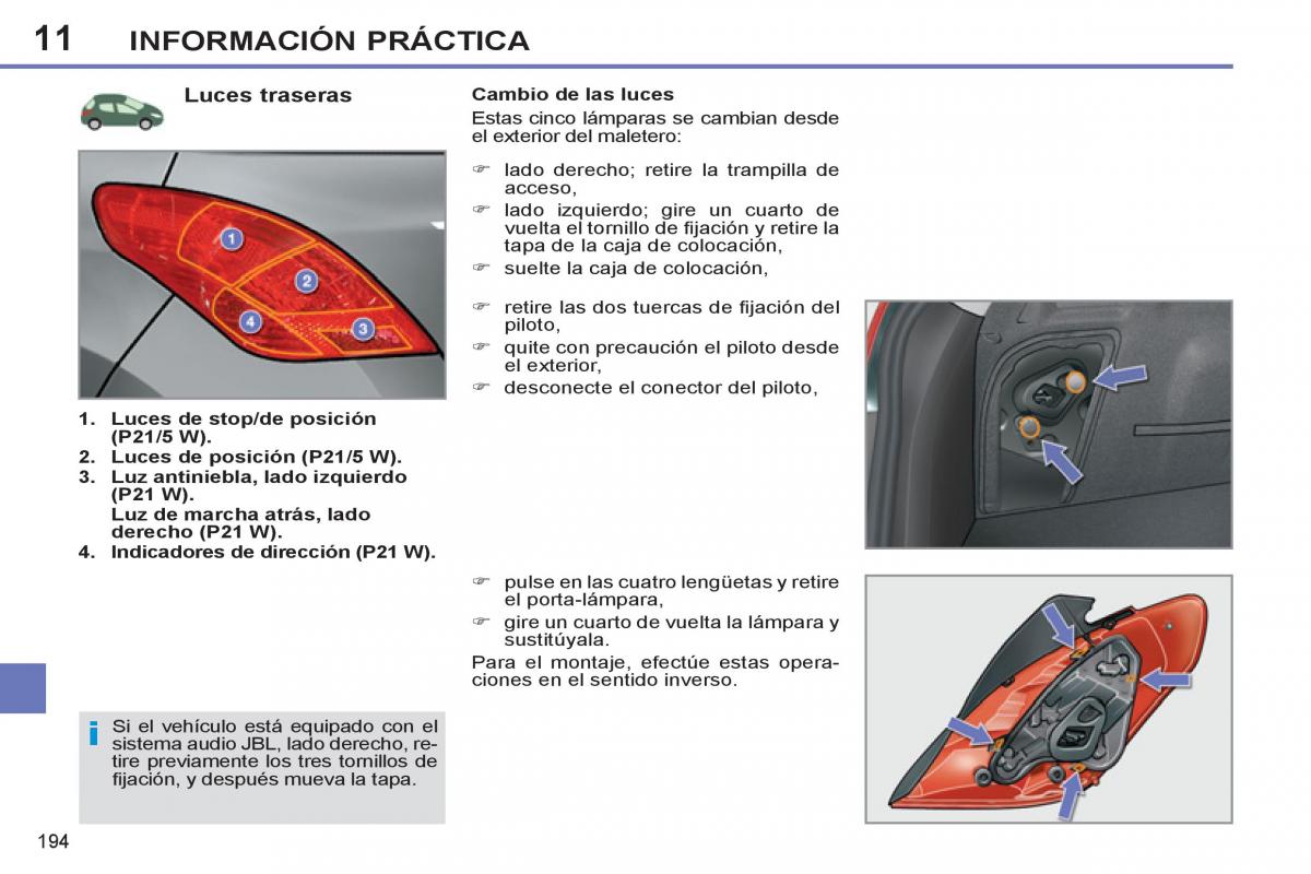 Peugeot 308 SW I 1 manual del propietario / page 196