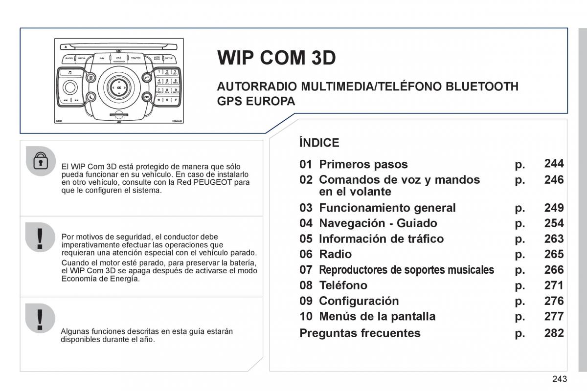 Peugeot 308 SW I 1 manual del propietario / page 245