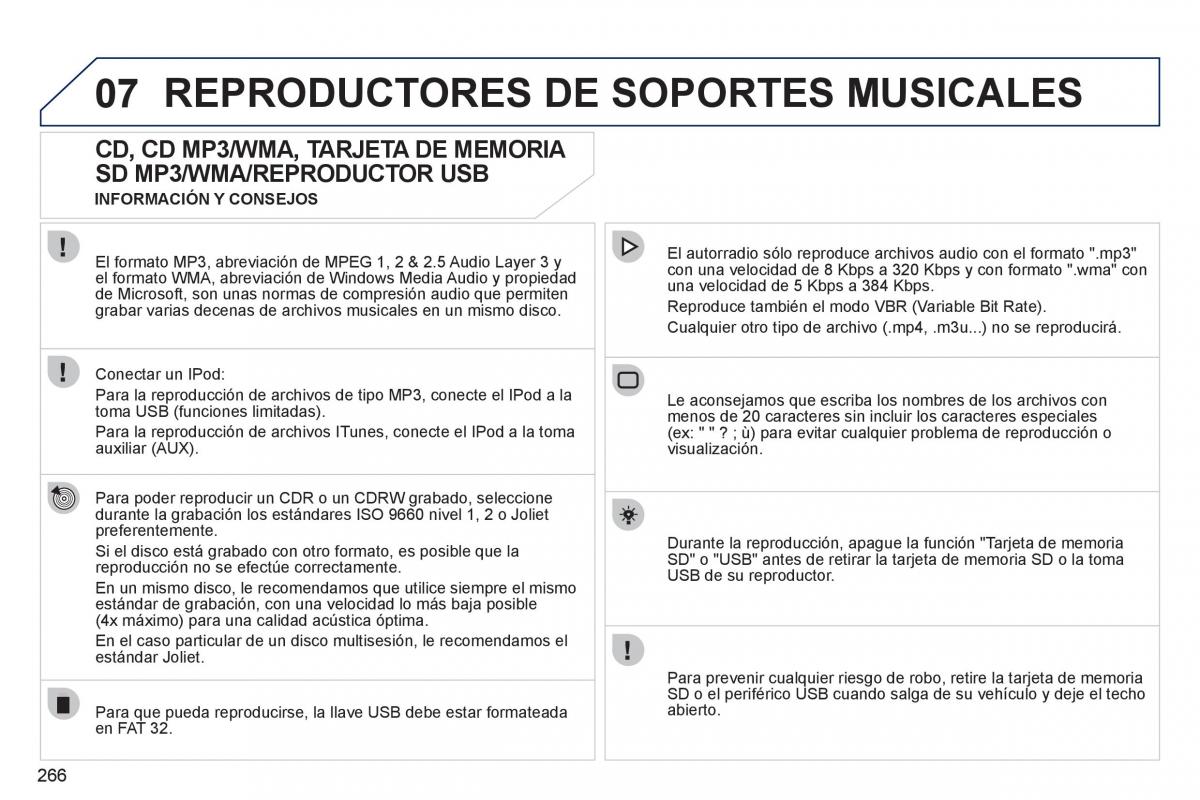 Peugeot 308 SW I 1 manual del propietario / page 268