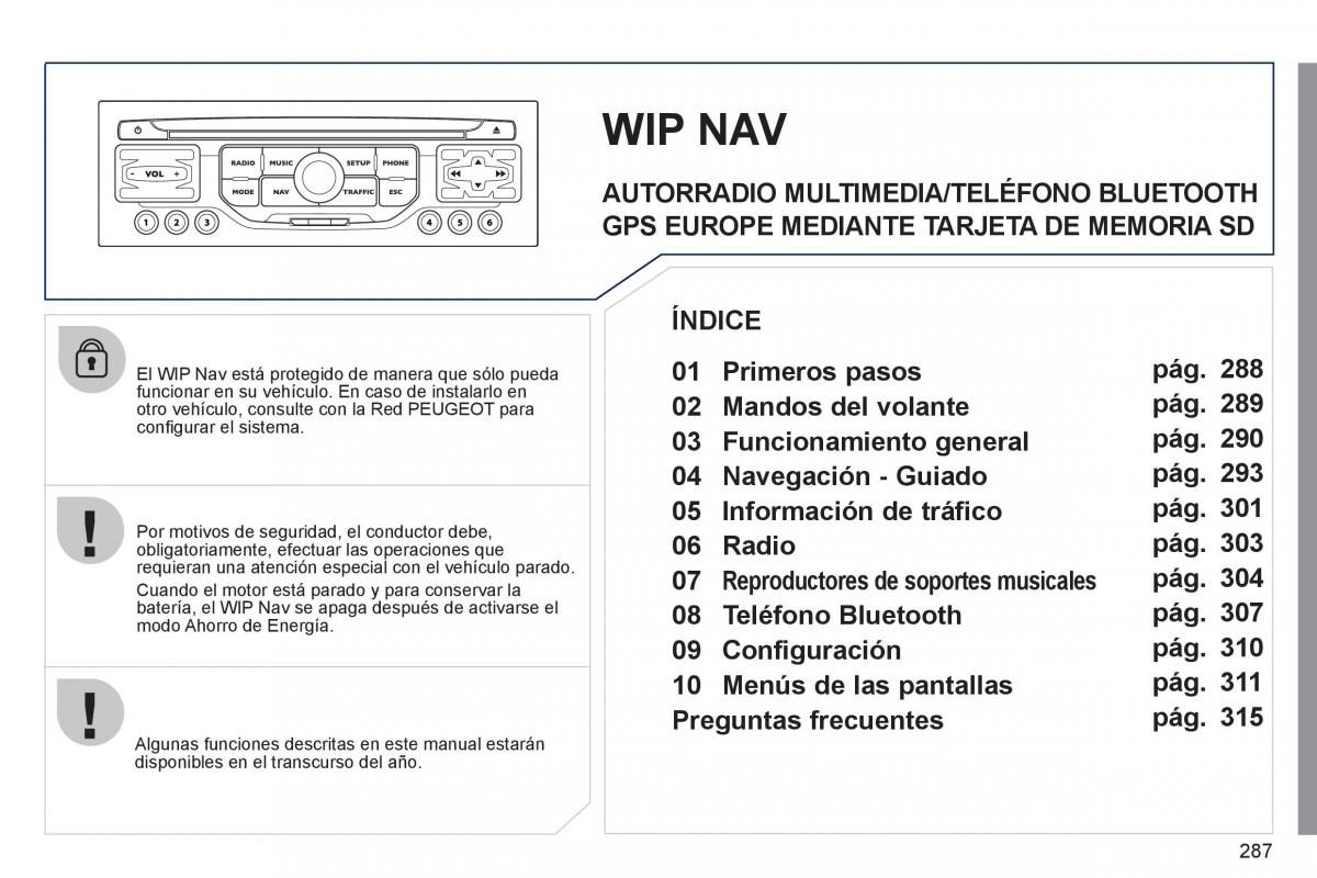 Peugeot 308 SW I 1 manual del propietario / page 289