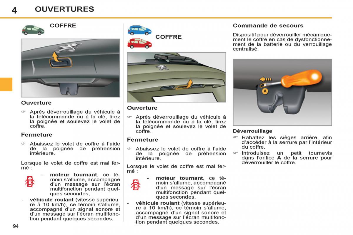 Peugeot 308 SW I 1 manuel du proprietaire / page 96